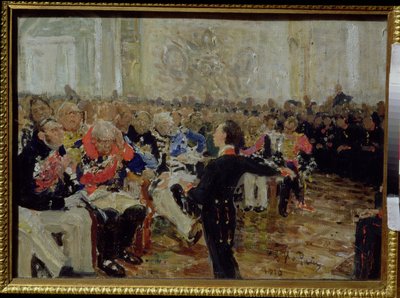 Aleksandr Sergejevitsj Poesjkin (1799-1837) draagt poëzie voor in het Lyceum op 8 januari 1815, 1910 door Ilya Efimovich Repin